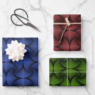 Graphic Geometric 3D Scallop Fan Blue Green Red Geschenkpapier Set