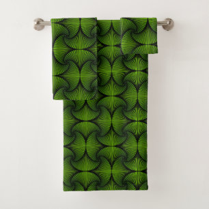 Graphic Geometric 3D Scallop Fan Green Badhandtuch Set