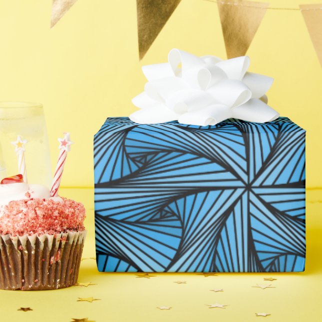 Graphic Geometric 3D Spiral Drehung Blau Geschenkpapier (Geburtstagsparty)