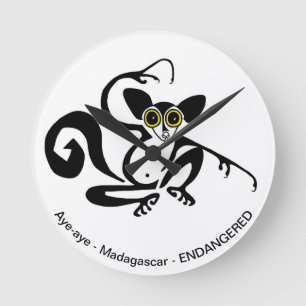 Graphic hand made AYE-AYE - Wildlife - Primat - Runde Wanduhr