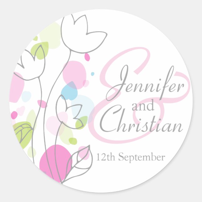 Graphic moderne Blume Blütenblätter Hochzeitsticke Runder Aufkleber (Vorderseite)