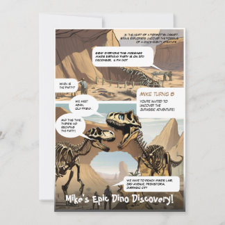 Graphic Novel prähistorisches Abenteuer Geburtstag Einladung