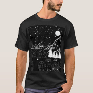 Graphic Schwarz-weiß Deertown Starry Mondlicht T-Shirt