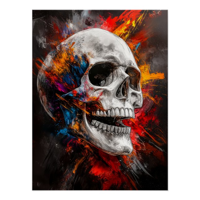 Graphic Skull mit explodierenden Farben Poster (Vorderseite)