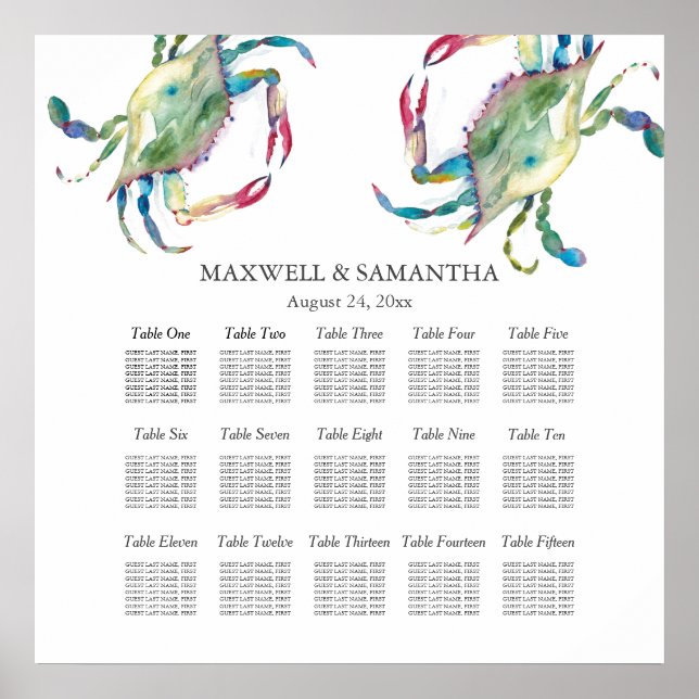 GRAPHIQUE DE LA PLAGE DE Mariage, Poster de crabe  (Devant)