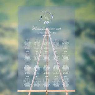Graphique de placement de mariage floral bleu pous