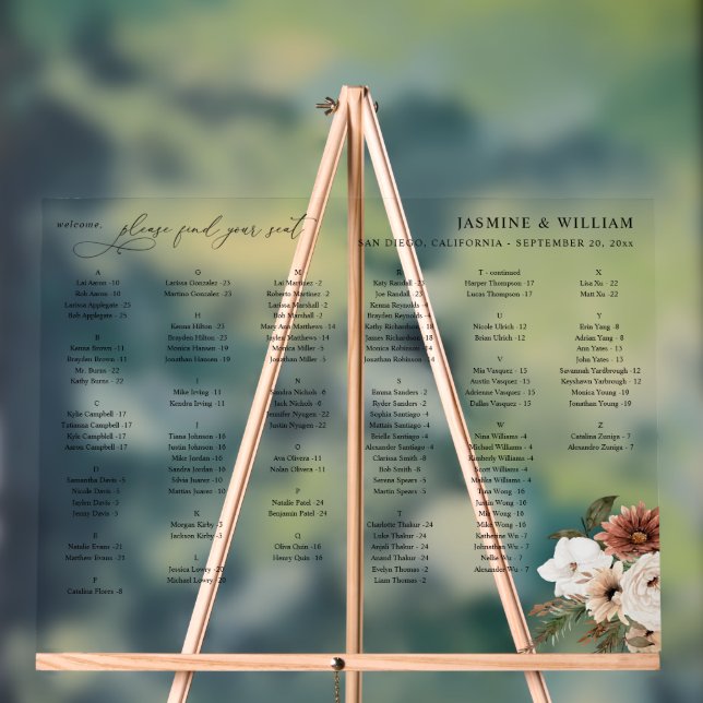 Graphique de siège alphabétique floral Rustique Ne (Neutre)