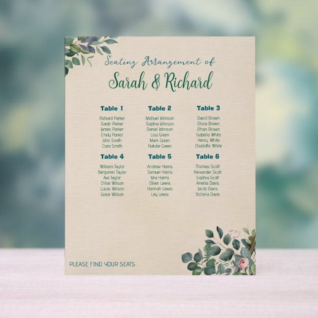 Graphique de siège Mariage floral de Sage (Neutre)