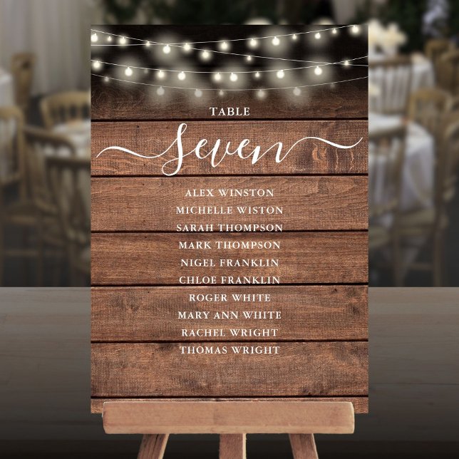 Graphique de sièges de numéro de table de voyants  (Rustic String Lights Table Number Seating Chart)