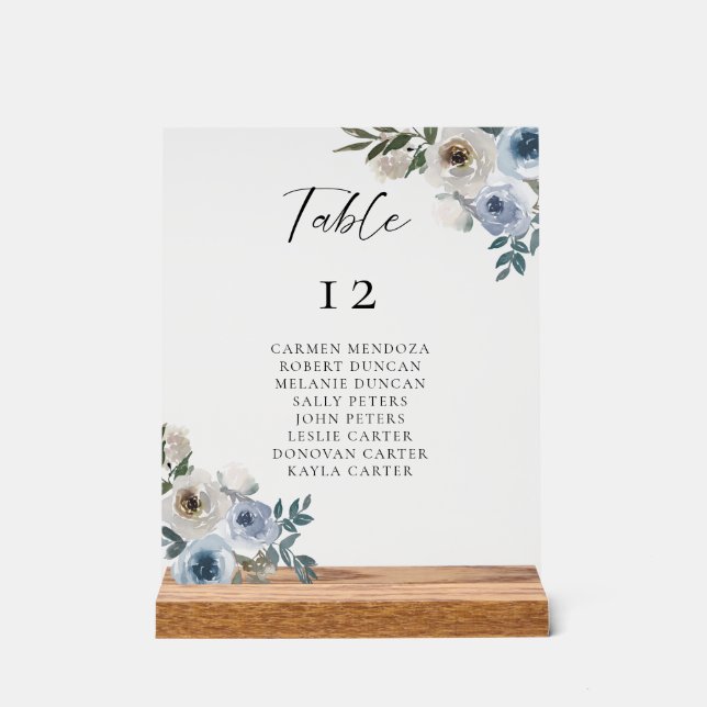Graphique de table de mariage bleu poussiéreux (Recto)