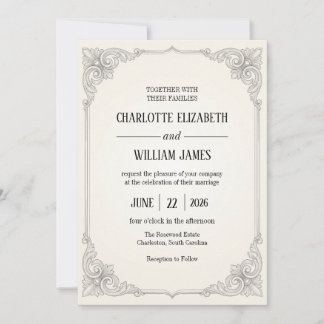 Graphit-Filigran-Barock-Akanthus-Rahmen-Einladung Einladung