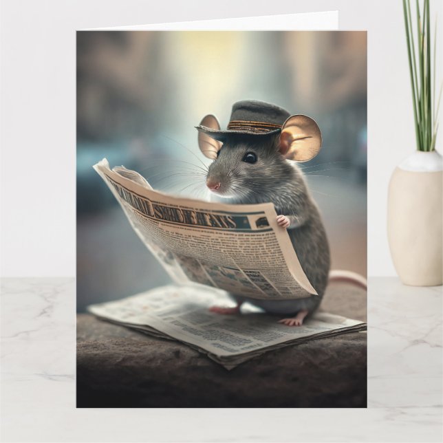Grappige kaart van een muis die de krant leest karte (Vorderseite)