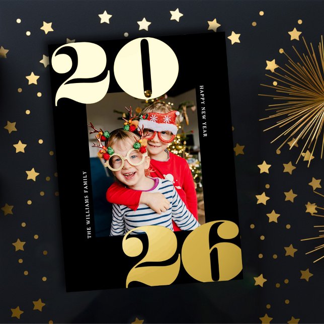 Gras Année Nouvel An Photo Vacances Gold Foil Card (Créateur téléchargé)