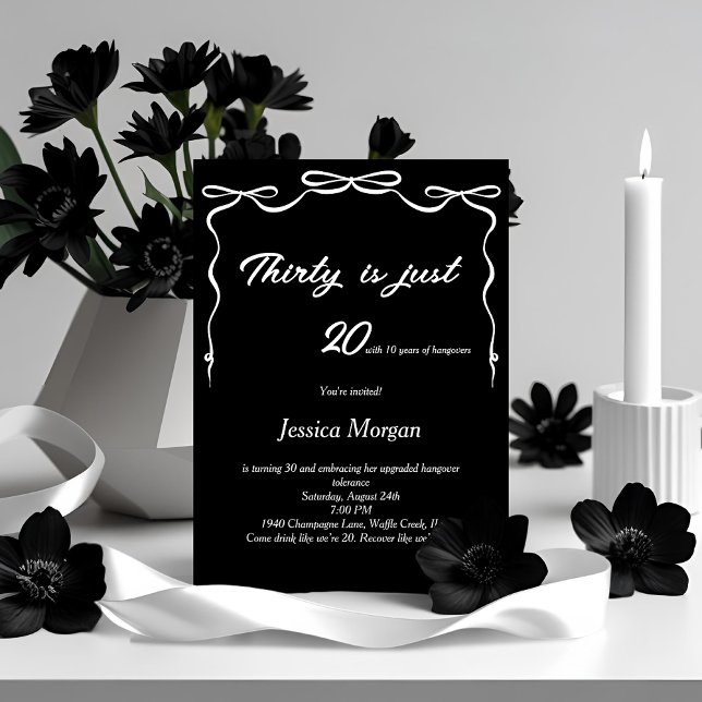 Gras Black & White 30th Birthday Invitation (Créateur téléchargé)
