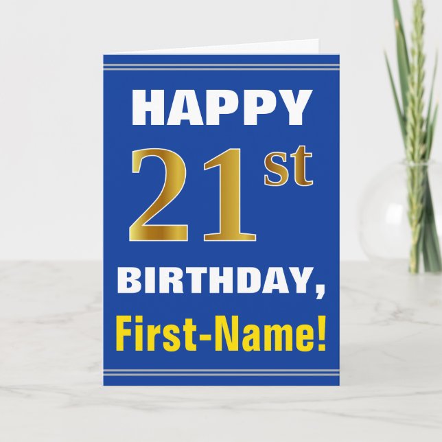Gras, Bleu, Faux Or 21e anniversaire avec carte de (Devant)