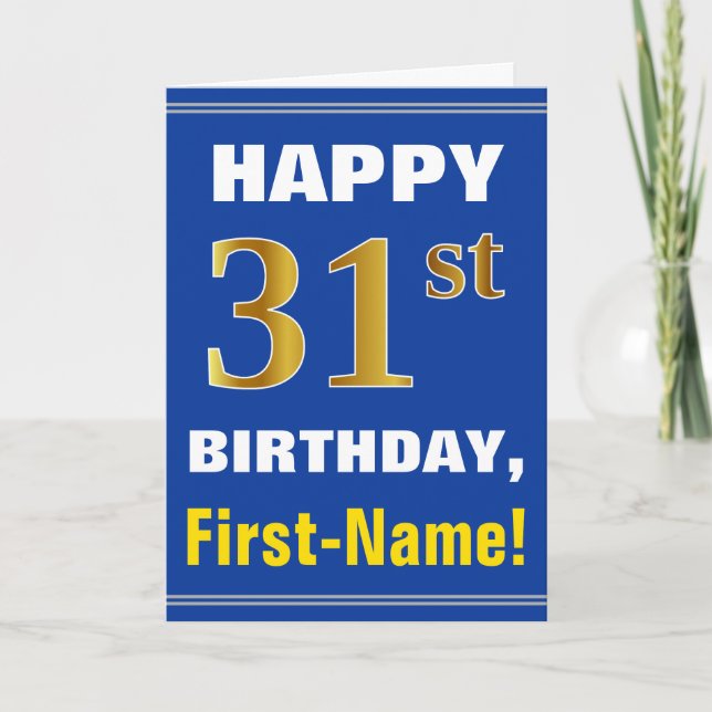 Gras, Bleu, Faux Or 31e anniversaire avec carte de (Devant)