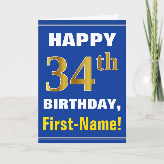 Gras, Bleu, Faux Or 34e anniversaire avec carte de (Devant)