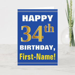 Gras, Bleu, Faux Or 34e anniversaire avec carte de