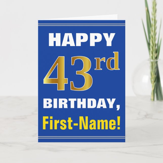 Gras, Bleu, Faux Or 43ème anniversaire avec carte  (Devant)