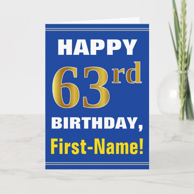 Gras, Bleu, Faux Or 63ème anniversaire avec carte  (Devant)