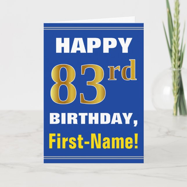 Gras, Bleu, Faux Or 83ème anniversaire avec carte  (Devant)