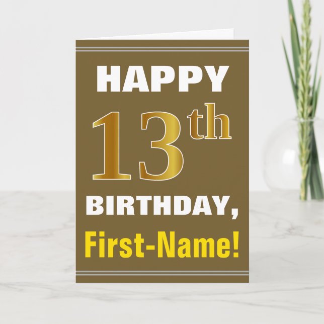 Gras, Brown, Faux Gold 13e anniversaire avec carte (Devant)