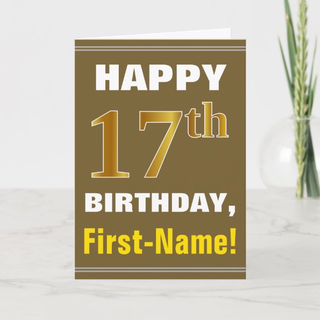 Gras, Brown, Faux Gold 17e anniversaire avec carte (Devant)