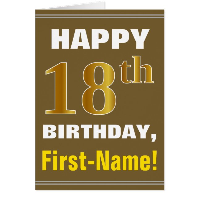 Gras, Brown, Faux Gold 18e anniversaire avec carte (Devant)