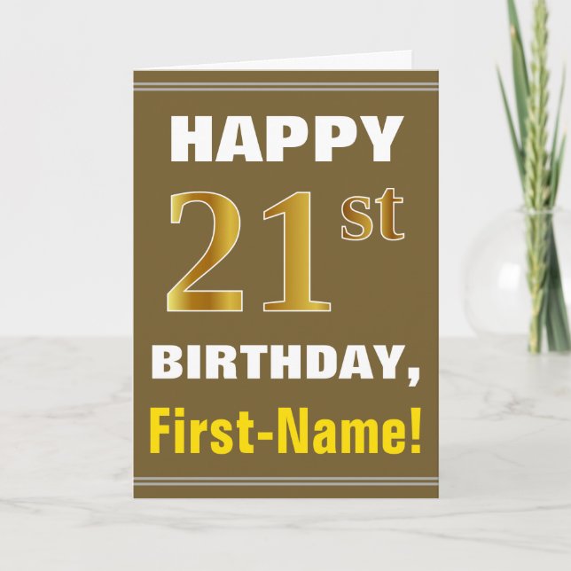 Gras, Brown, Faux Gold 21e anniversaire avec carte (Devant)