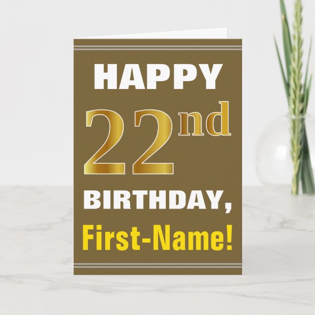 Gras, Brown, Faux Gold 22e anniversaire avec carte (Devant)