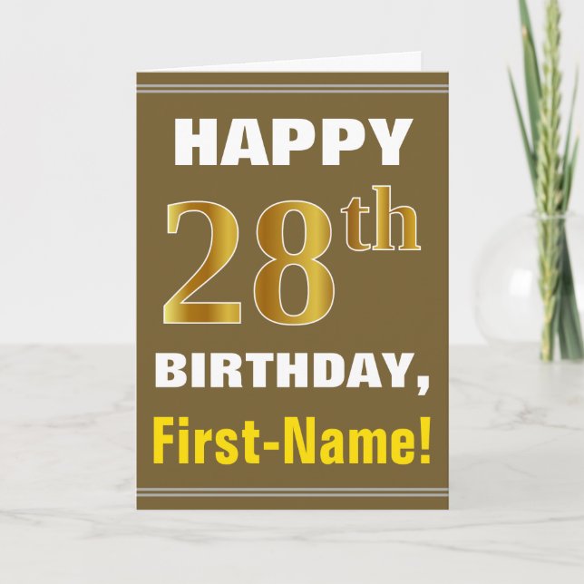Gras, Brown, Faux Gold 28e anniversaire avec carte (Devant)