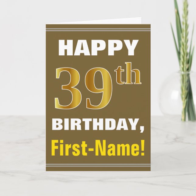 Gras, Brown, Faux Gold 39e anniversaire avec carte (Devant)