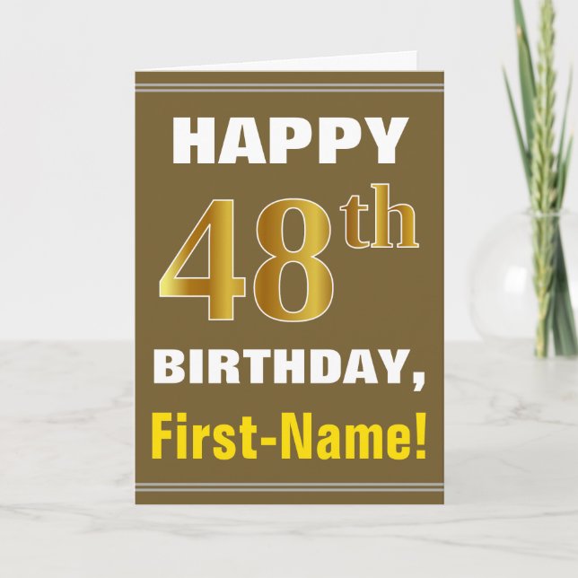 Gras, Brown, Faux Gold 48e anniversaire avec carte (Devant)
