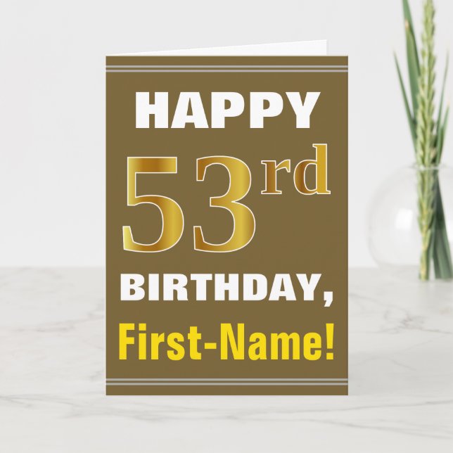 Gras, Brown, Faux Gold 53e anniversaire avec carte (Devant)