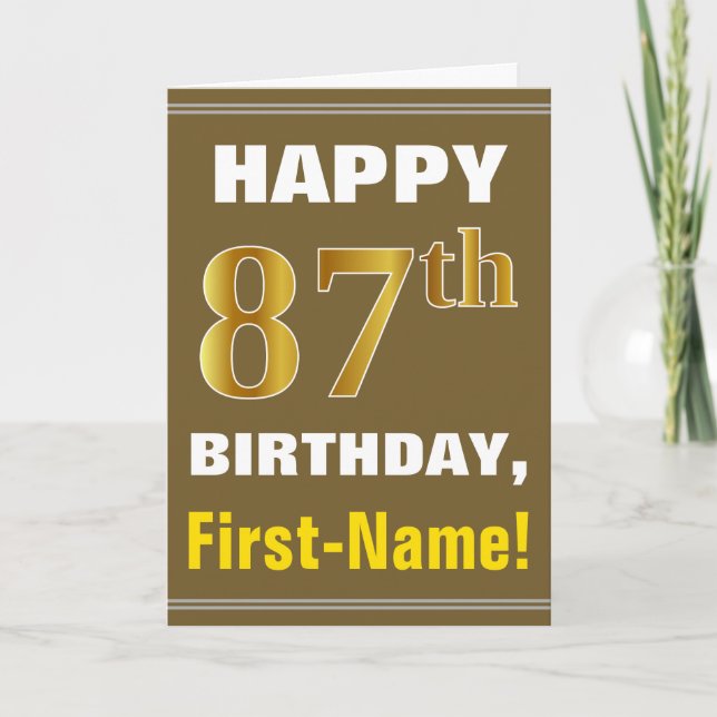 Gras, Brown, Faux Gold 87e anniversaire avec carte (Devant)