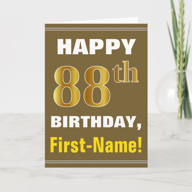 Gras, Brown, Faux Gold 88e anniversaire avec carte (Devant)