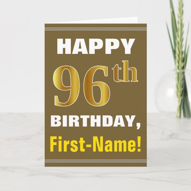 Gras, Brown, Faux Gold 96e anniversaire avec carte (Devant)