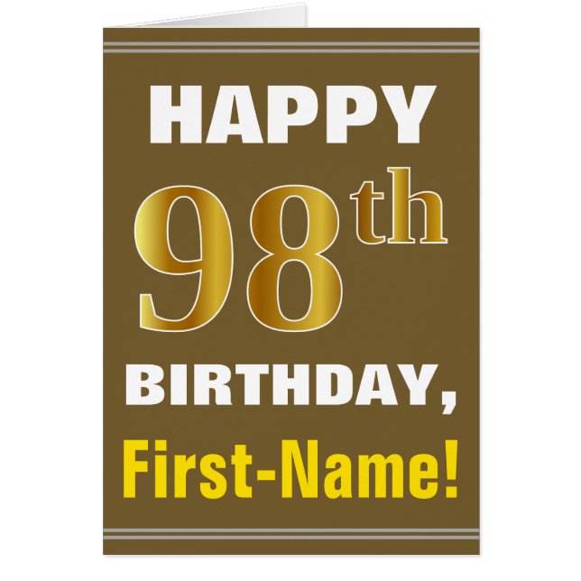 Gras, Brown, Faux Gold 98e anniversaire avec carte (Devant)