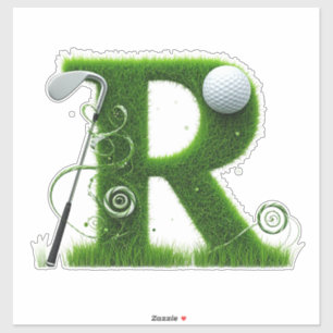 Gras-Buchstabe-Golf-Thema mit Bällen und Schlägern Aufkleber