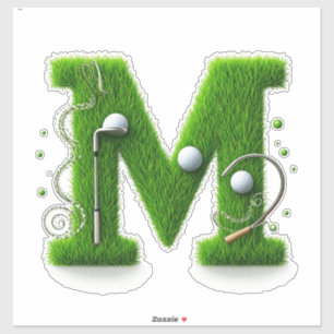 Gras-Buchstabe-Golf-Thema mit Bällen und Schlägern Aufkleber