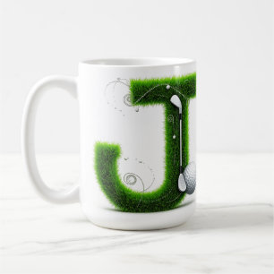 Gras-Buchstabe-Golf-Thema mit Bällen und Schlägern Kaffeetasse