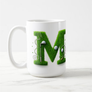 Gras-Buchstabe-Golf-Thema mit Bällen und Schlägern Kaffeetasse