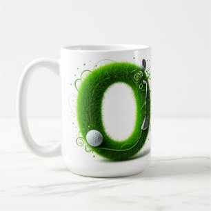 Gras-Buchstabe-Golf-Thema mit Bällen und Schlägern Kaffeetasse