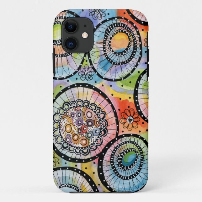 Gras Colorful Circle Doodle iPhone 11 Coque (Dos)