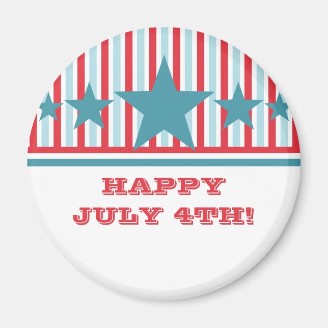 Gras Juillet 4 étoiles et rayures Magnet (Devant)