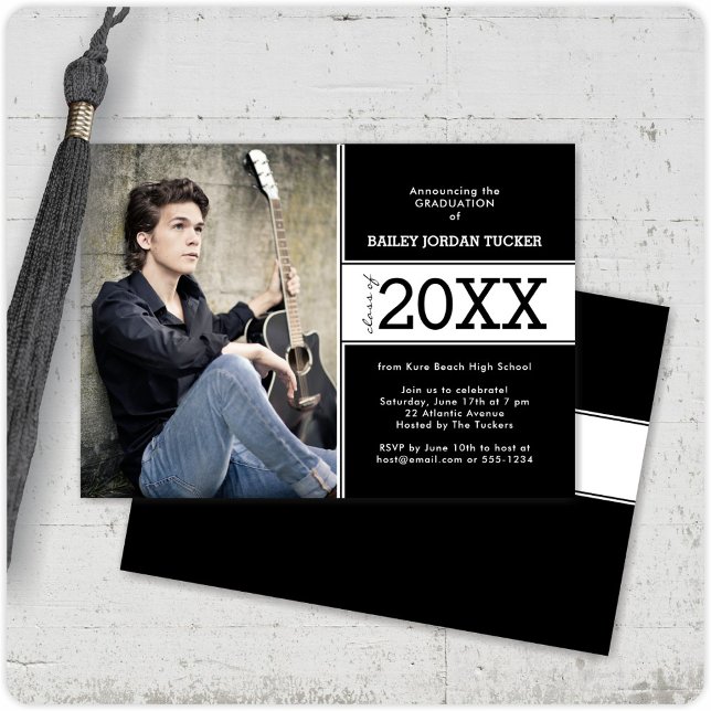 Gras noir et blanc Faire-part de graduation photo (Créateur téléchargé)
