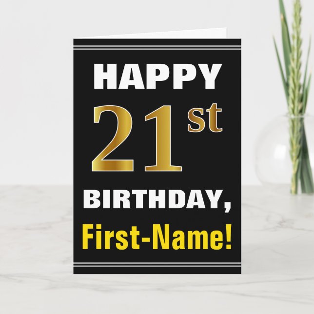 Gras, Noir, Faux Or 21e anniversaire avec carte de (Devant)