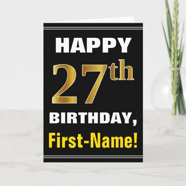 Gras, Noir, Faux Or 27ème anniversaire avec carte  (Devant)