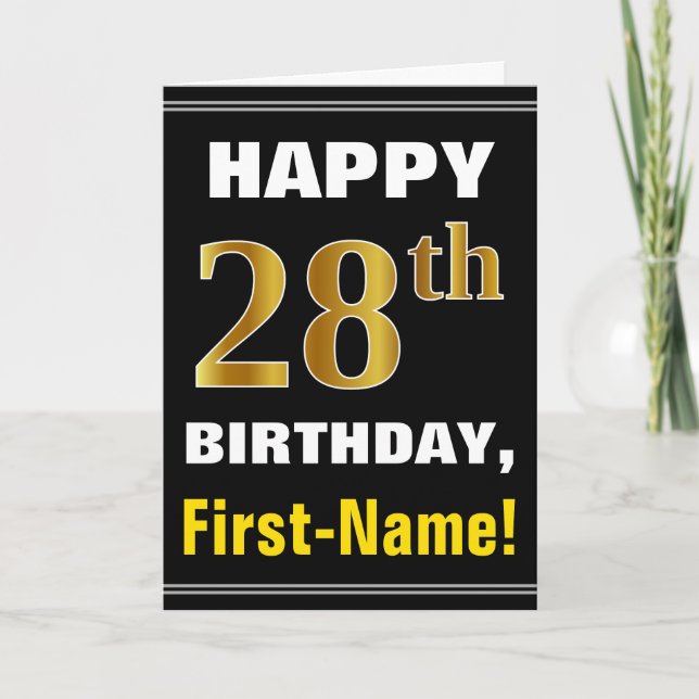 Gras, Noir, Faux Or 28ème anniversaire avec carte  (Devant)