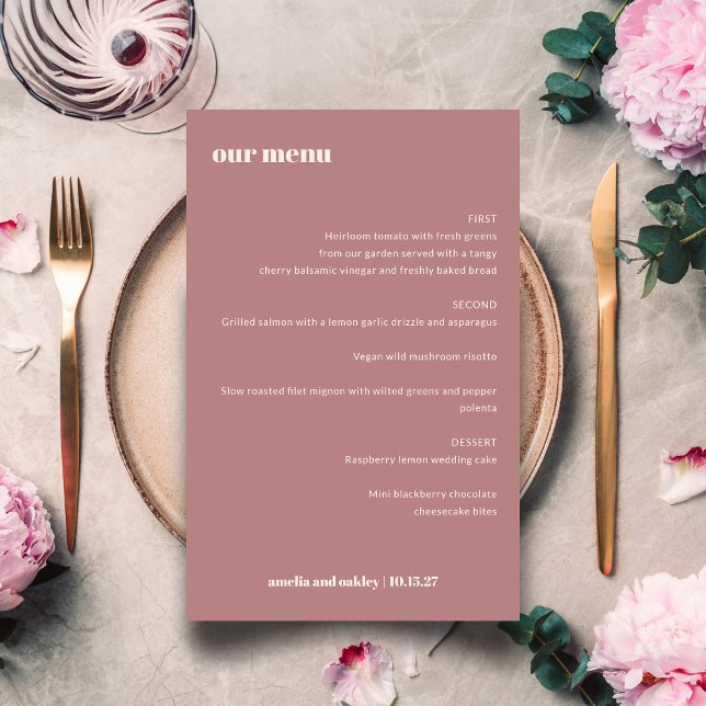 Gras Rose Dusty Simple Simple Custom Wedding Menu (Créateur téléchargé)